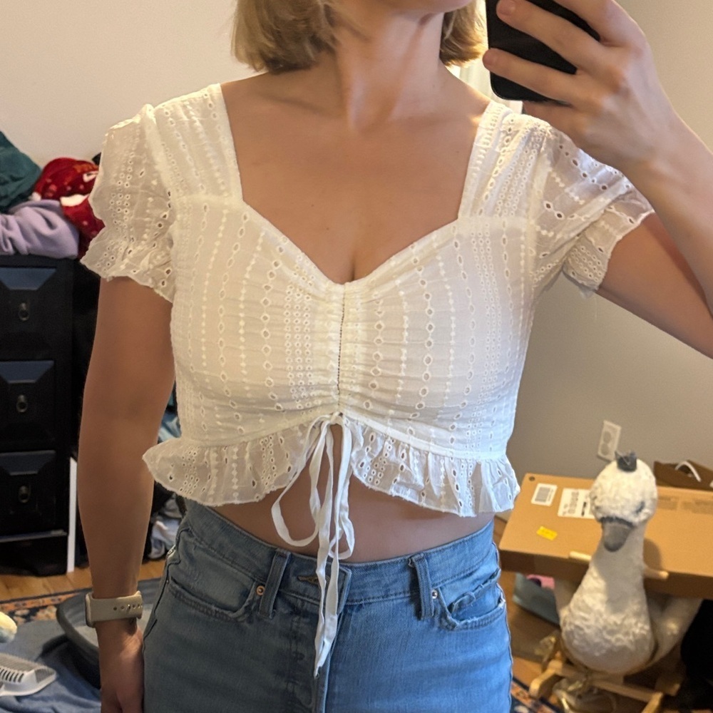 White Eyelet Lace Crop Top